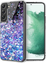 Луксозен силиконов гръб ТПУ FASHION с течност и лилав брокат за Samsung Galaxy S22 5G S901 прозрачен